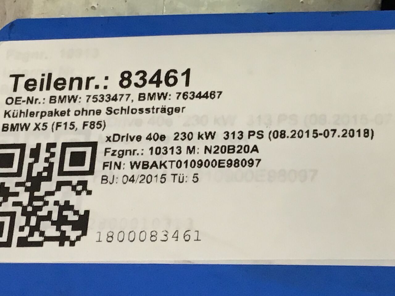 Cooling package without radiator support BMW X5 (F15, F85) xDrive 40e  230 kW  313 PS (08.2015-07.2018)