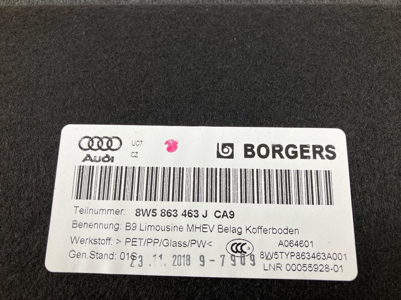 Bodenbelag Kofferraum AUDI A5 (F53) 2.0 TFSI  140 kW  190 PS (09.2016-> )